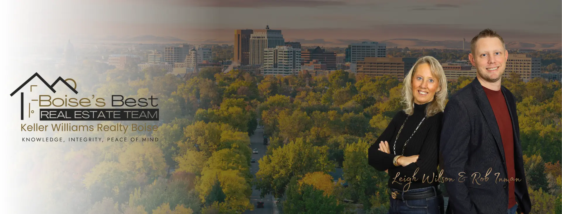 Leigh Wilson and Rob Inman of Boise's Best Real Estate Team above the Boise skyline